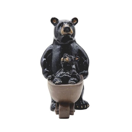 TRAMA 6.75 in. Bear Walking with Baby Cart Statue, Black TR2007076